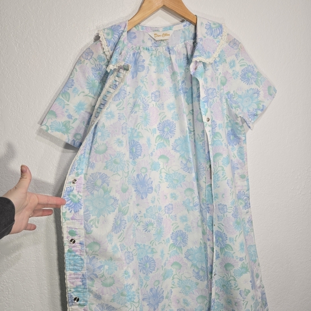 Dan-Ellen 80s Floral Lace Snap House Coat Night Gown Large - Picture 5 of 8